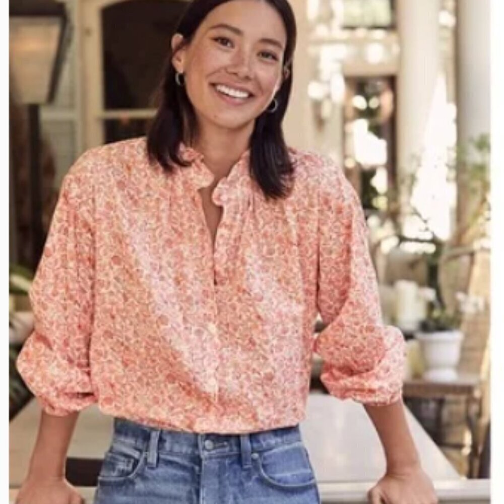 LOFT Jungle Ruffle Neck Poet Blouse Size Medium - Picture 2 of 12